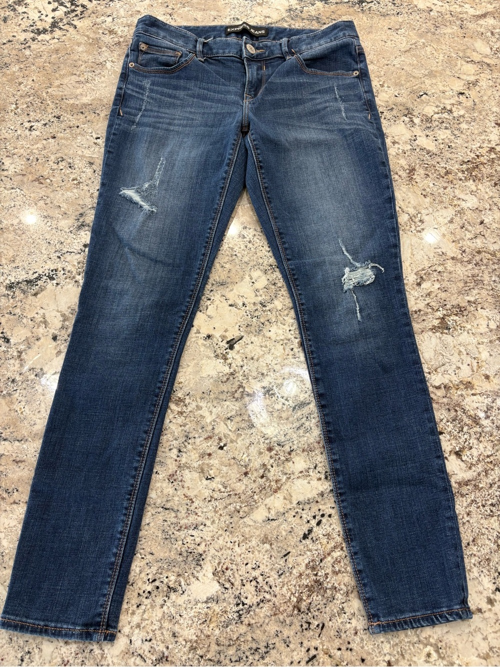Express Women's Dark Blue Distressed Skinny Jeans